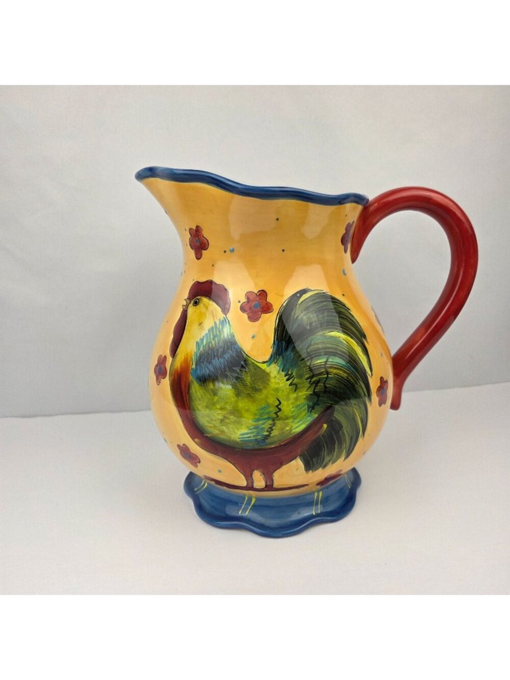 Susan Winget "Country Collage" Hand-Painted Ceramic Rooster Pitcher